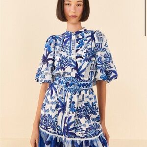 FARM Rio Blue and White Patterned Dress